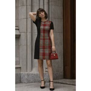 Martin Grant Paris Color-Block Wool Dress | Red Houndstooth | Made in France EUC